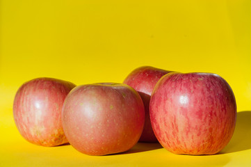 Pink apples on yellow backdrop