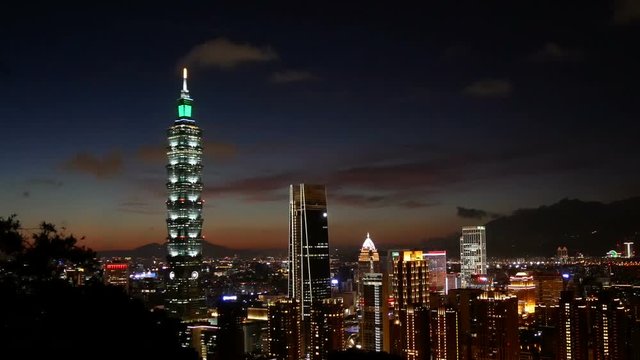 Taipei City in Xinyi Commercial District at night, Taipei, Taiwan