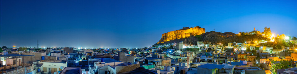 Panoramic view of Mehrangarh fort at Jodhpur on evening time, Rajasthan, India. An UNESCO World...