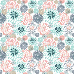 Stylized chamomile and dahlias. Seamless pattern.