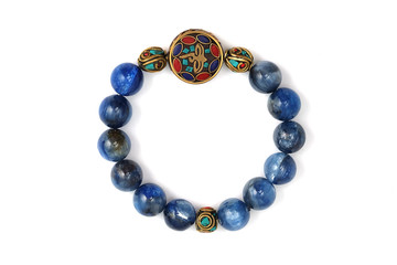 Kyanite or Cyanite blue lucky stone bracelet bead decorate with Chakra amulet accessories on white...
