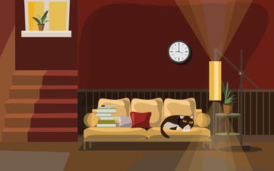 cat in living vector illustration