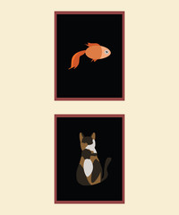 cat and fish picture vector illustration 