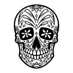 Illustration of mexican sugar skull. Day of the dead. Dia de los muertos. Design element for logo, label, emblem, sign, poster, t shirt.
