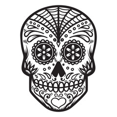 Illustration of mexican sugar skull. Day of the dead. Dia de los muertos. Design element for logo, label, emblem, sign, poster, t shirt.