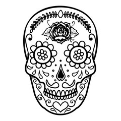 Illustration of mexican sugar skull. Day of the dead. Dia de los muertos. Design element for logo, label, emblem, sign, poster, t shirt