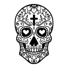 Illustration of mexican sugar skull. Day of the dead. Dia de los muertos. Design element for logo, label, emblem, sign, poster, t shirt