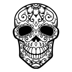 Illustration of mexican sugar skull. Day of the dead. Dia de los muertos. Design element for logo, label, emblem, sign, poster, t shirt.