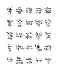 set of 25 hand lettering quotes about coffee drink