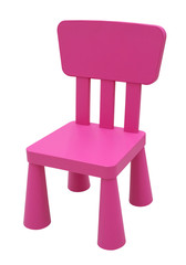 Small pink children's plastic chair isolated on white background