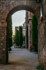 Quiet narrow streets in the Gothic quarter of Barcelona in the morning - 1