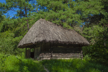 Naklejka na ściany i meble Ukrainian ancient typical house with thatched roof 