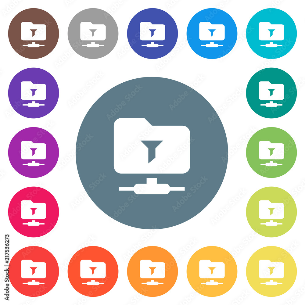 Poster Filter FTP remote directory flat white icons on round color backgrounds