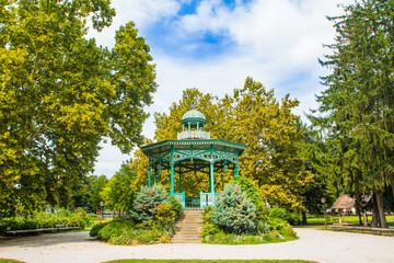 Fototapeta premium Town park and wooden pavilion in Koprivnica, Podravina, Croatia