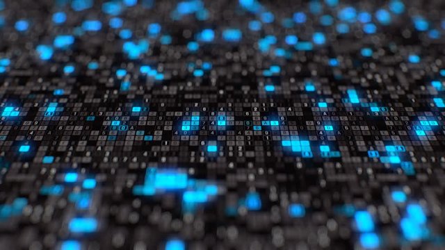 Black blue hexadecimal big data digital code futuristic information technology computer generated seamless loop animation tracking shot Abstract visualization information technology black blue