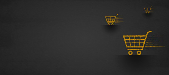 shopping online concept, shopping cart on a blackboard