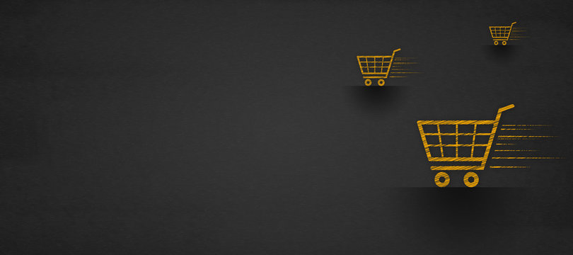 shopping online concept, shopping cart on a blackboard