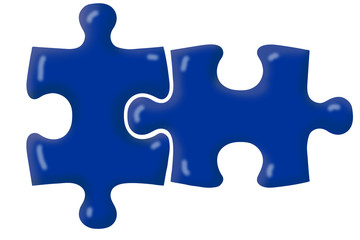 Fototapeta premium two pieces of a puzzle isolated on white in 3d. illustration of a jigsaw
