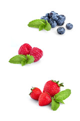 Fresh Berries Isolated on the White Background. Sweet Strawberry, Raspberry, Blueberry