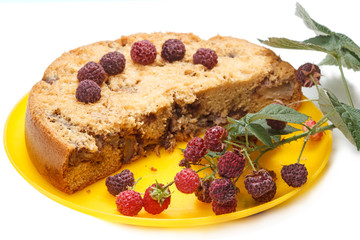 Homemade pie with raspberries