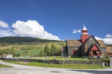 Fototapeta na wymiar Dovre church with slate stone panel in Norway