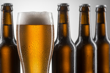 Closeup on glass of beer