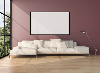 Fototapeta na wymiar Modern bright interiors apartment with mockup poster frame 3D rendering illustration