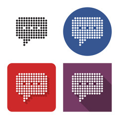 Dotted icon of speech bubble in four variants. With short and long shadow