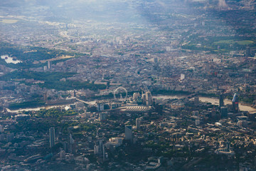 Obraz premium aerial view of the city of London from airplane window seat