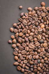 Close up of coffee beans are the background.