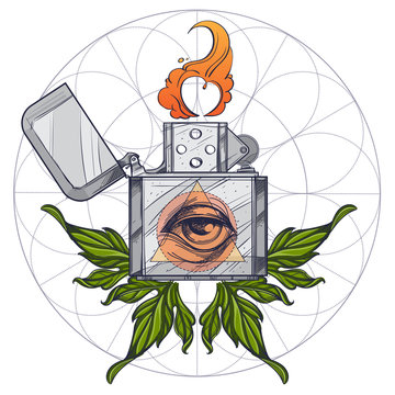 Hand drawn vintage lighter with all-seeing eye.