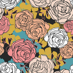 Background with stylized tea roses - 217544646