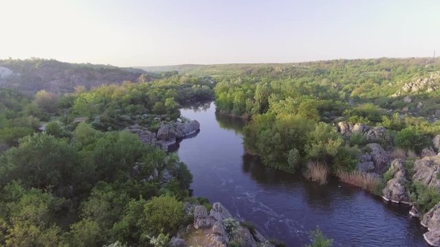 The Southern Bug River. Picturesque rocks and river rapids.