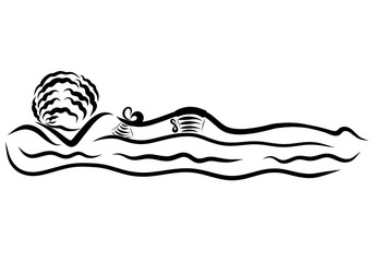 A resting young woman in swimwear or women's underwear