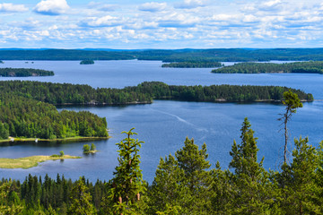 Lake Päijänne, the second largest lake in Finland, as seen from the observation tower in Oravivuori in Finland.