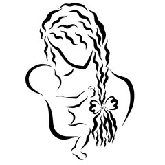 A young mother gently looks at her little baby