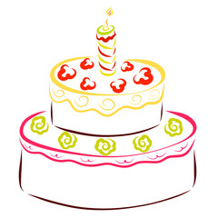 Beautiful cake for a holiday with one burning candle