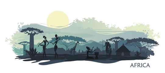 Background with landscape of South Africa. Vector illustration © Katsiar