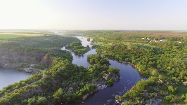 The Southern Bug River. Picturesque rocks and river rapids.