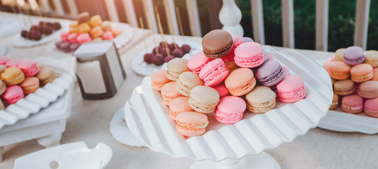 Colorful macaroons. Dessert for holiday. Sweets and candy