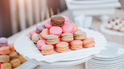 Colorful macaroons. Dessert for holiday.