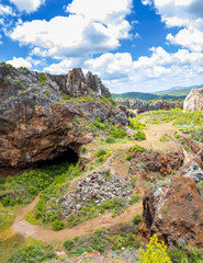 View to hills and small path in Cerro del Hierro, Seviile