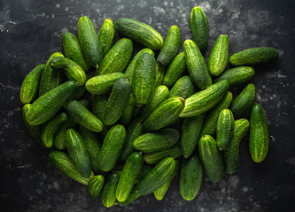Freshly picked organic cucumber harvest. background, texture.