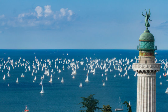 Trieste, Italy - Europe - October, 8th, 2017 - More than 2100 vessels are racing during the 49th "Barcolana" Regatta on the Adriatic Sea.