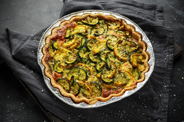 Courgette and pecorino cheese tart Freshly baked