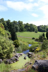 Fototapeta na wymiar Avenham Park, Preston, viewed from above the rock garden, is a large public park in the heart of the city on the banks of the river Ribble.
