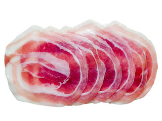italian pancetta bacon isolated on white background