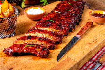 BBQ spare ribs from a charcoal grill