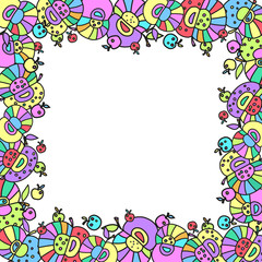 Vector illustration of a frame of multi-colored apples.
