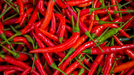 Fresh Red Chillies Background,Selective focus.Thai chillies.Organic ingredient thai food.